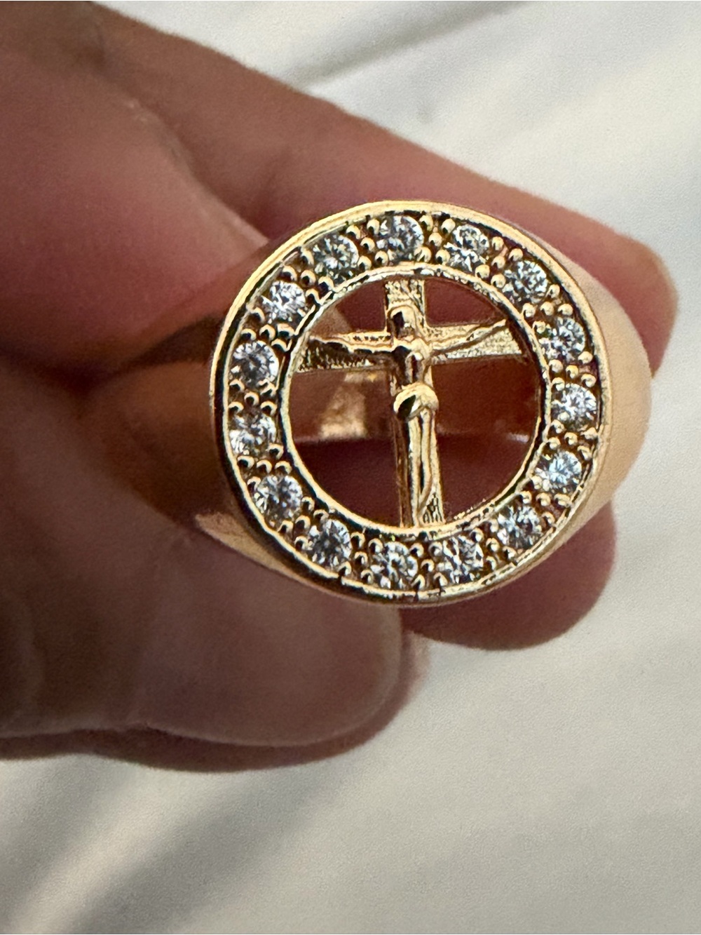 & Other Stories Gold-Tone Crucifix Ring with Crystal Circle